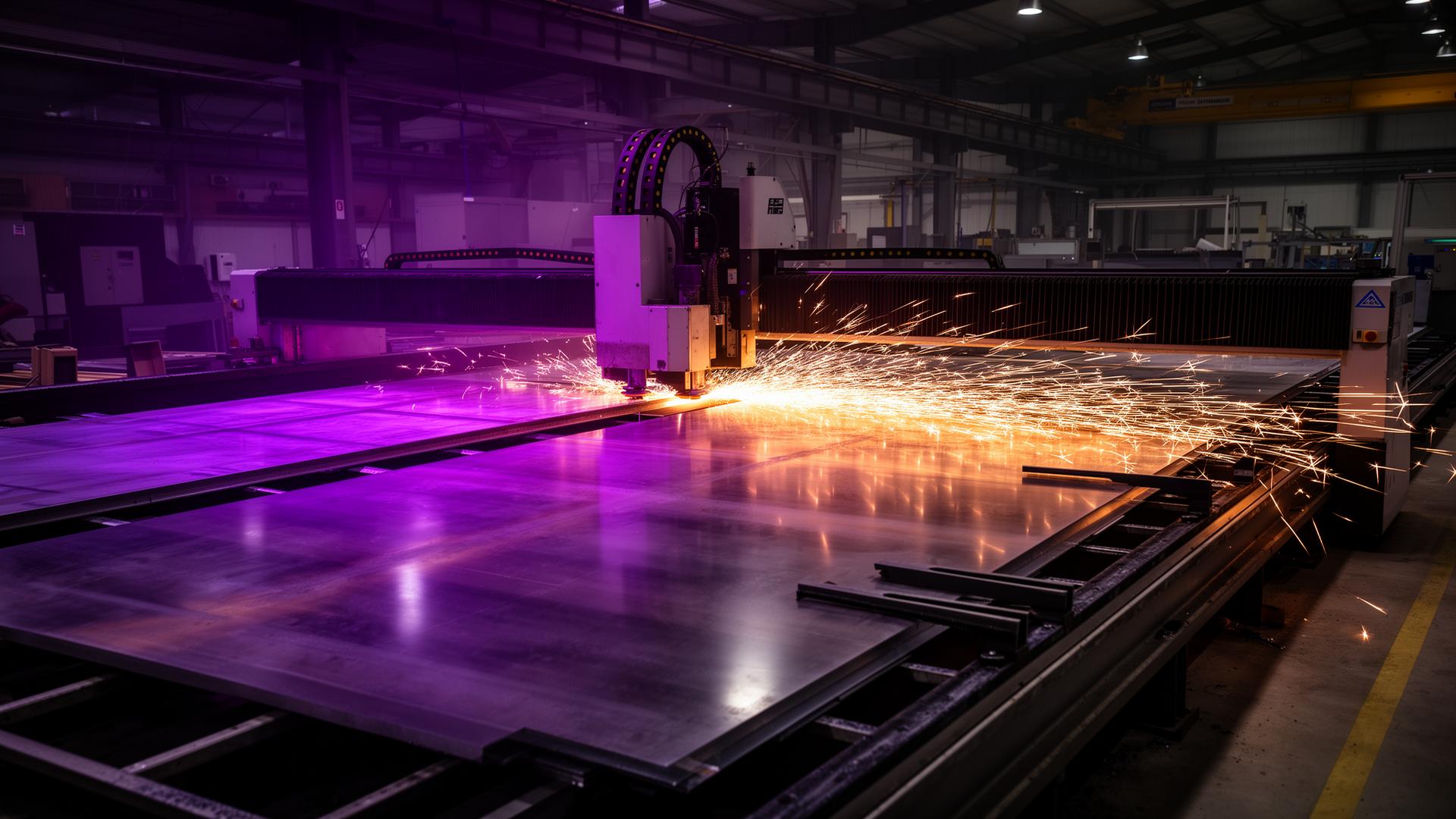 Brience fabrication workshop with CNC machine and sparks